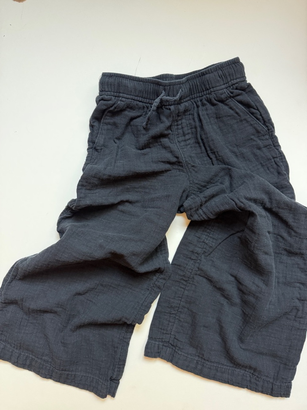 Girls Black Cotton Drawstring Pants